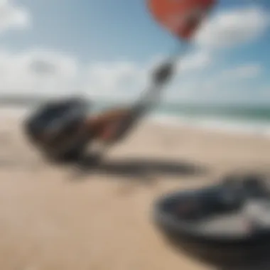 Kiteboarding Equipment Setup on Sandy Beach