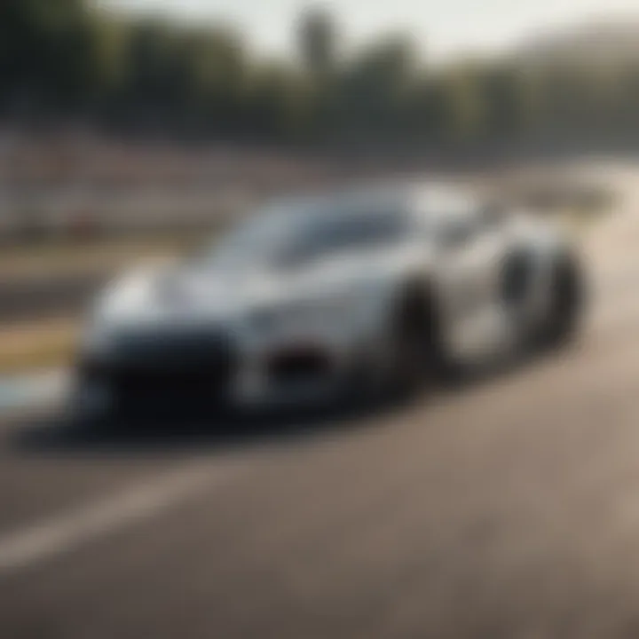 Racecar driver speeding on the track