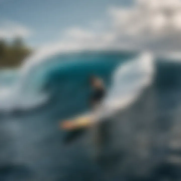 Surfer riding a massive wave in Maui