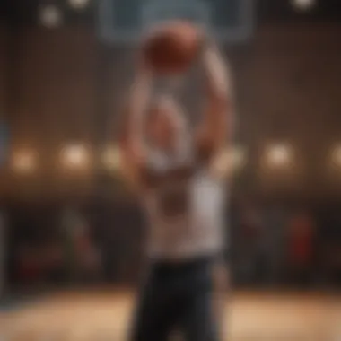 Basketball player practicing shooting technique