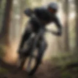 Mountain bike racer navigating challenging terrain