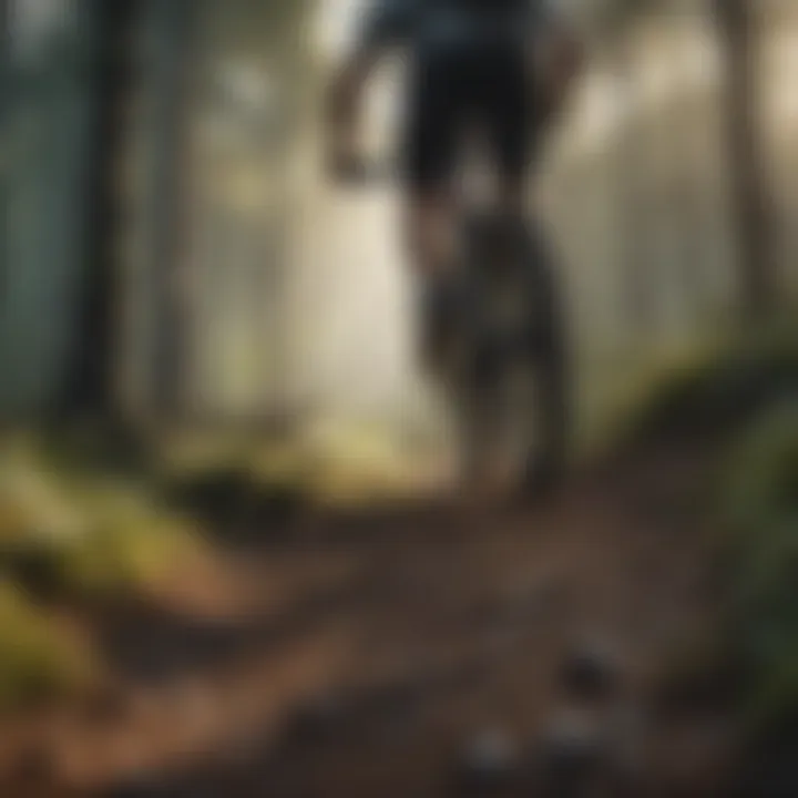 Mountain Biker Uphill Climb in Forest Setting