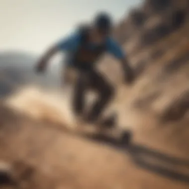 Mountain boarder carving through rocky terrain