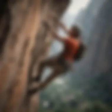 Determined climber conquering a challenging rock face