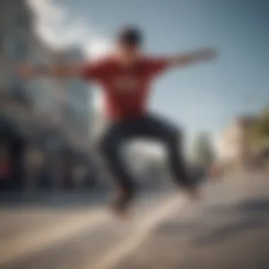 Skateboarder executing a daring trick