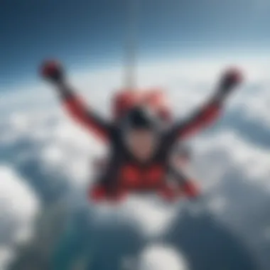 Thrill-seeker skydiving in the clouds