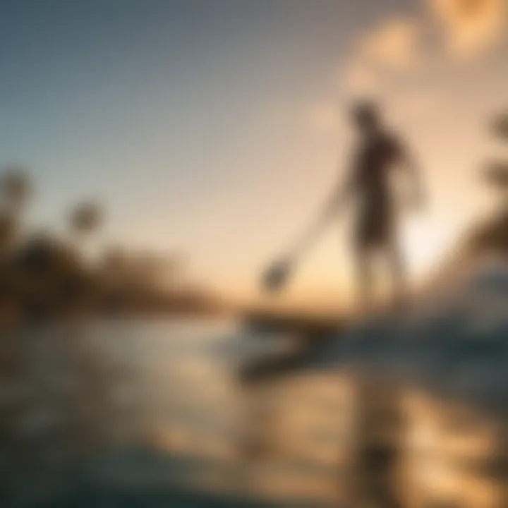 A scenic sunset view of a paddleboarder enjoying the tranquility of the water, emphasizing the lifestyle aspect of owning a Naish paddleboard.
