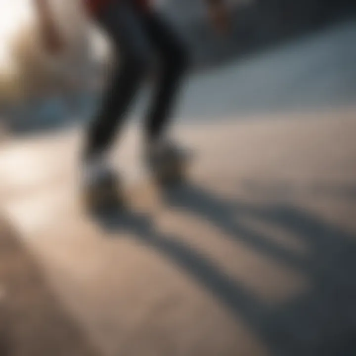 Close-up of a skateboarder executing a complex maneuver