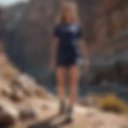 Navy sweatshorts on rocky terrain