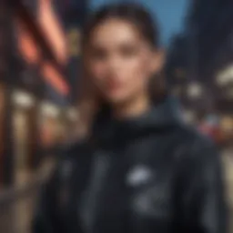 Elegant Nike Black Windbreaker against urban backdrop
