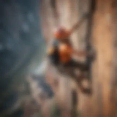 Intense rock climber scaling a challenging cliff face