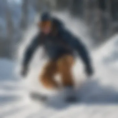 Thrilling snowboarder carving through fresh powder