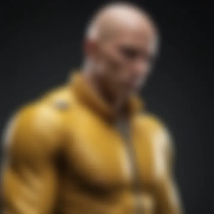 Stylized depiction of One Punch Man character showcasing apparel designs.