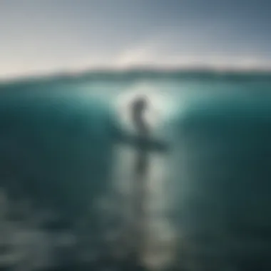 Silhouette of a surfer on a digital wave