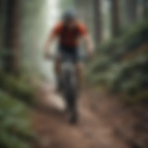 A dynamic cyclist pushing through a challenging trail