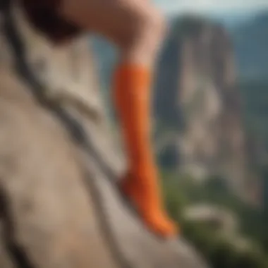 Orange Nike socks as a symbol of determination and flair in rock climbing challenges