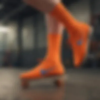 Vibrant orange Nike socks showcasing in high-speed skateboarding action