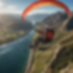 Thrill-seeker paragliding over breathtaking landscape