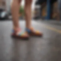 Colorful Platform Rainbow Sandals on Urban Street