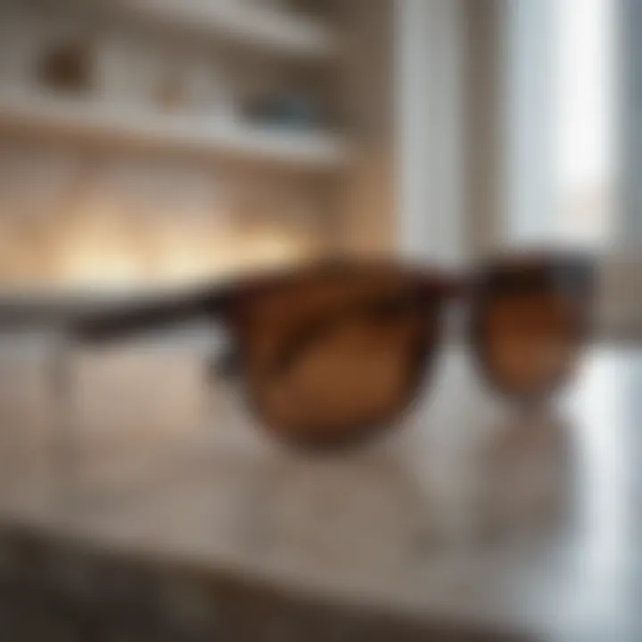 Sleek and stylish wayfarer sunglasses on a marble countertop