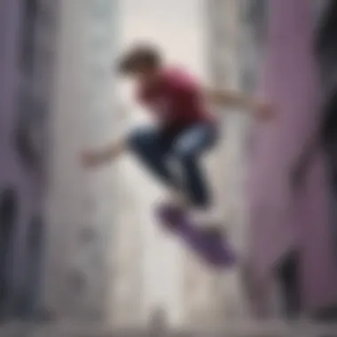 Purple Skateboard Performing a Gravity-Defying Stunt