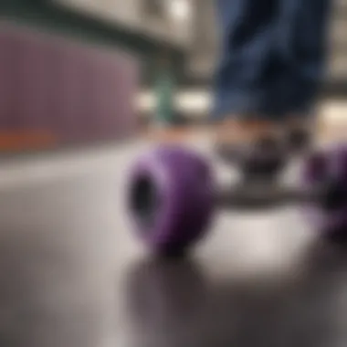 Close-up of Purple Skateboard Wheels in Motion