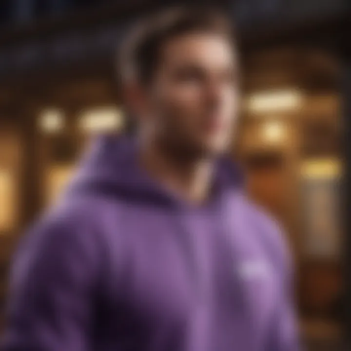 Purple sweatshirt featuring durable reinforced stitching