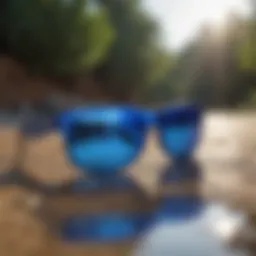 Reflective blue mirror lens on Ray-Ban sunglasses