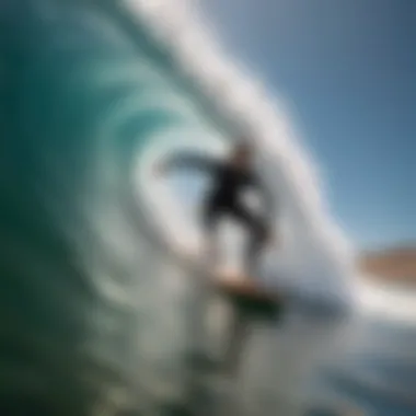 RC surfer catching a barrel wave