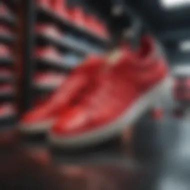 Red Adidas Sneakers on Display in Store