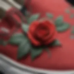 Red Rose Slip-On Vans - Floral Emblem