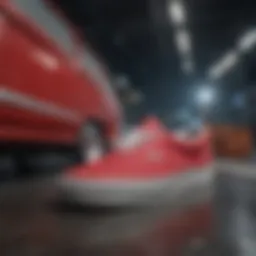 Sleek and bold red Vans sneakers in extreme sports