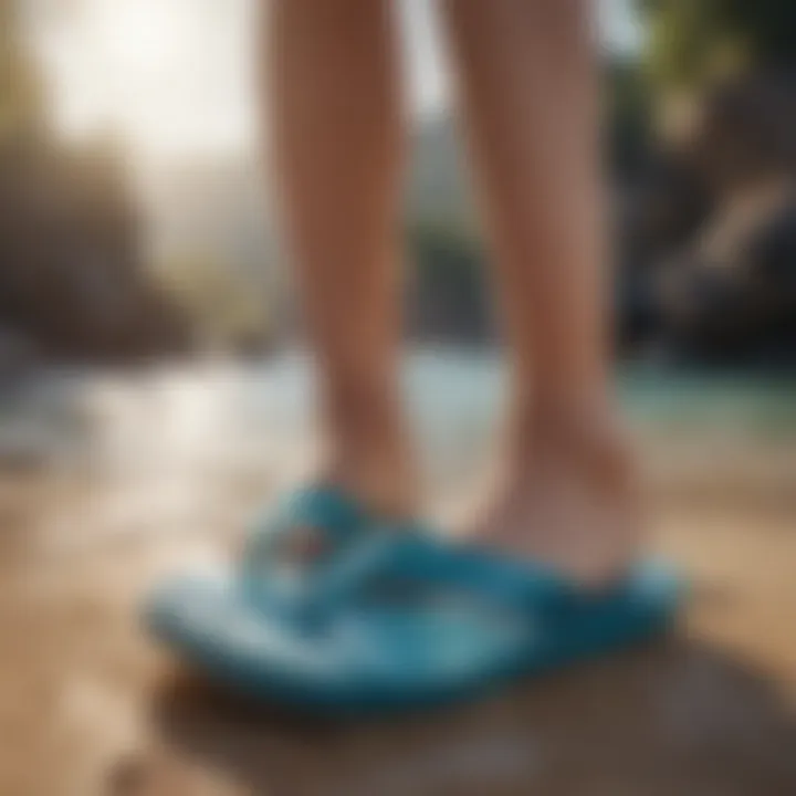 Close-up of reef mermaid flip flops in action