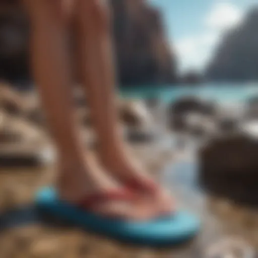 Reef mermaid flip flops on rocky terrain