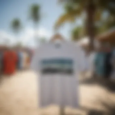 Stylish beach setting featuring Ripcurl surf shirts displayed