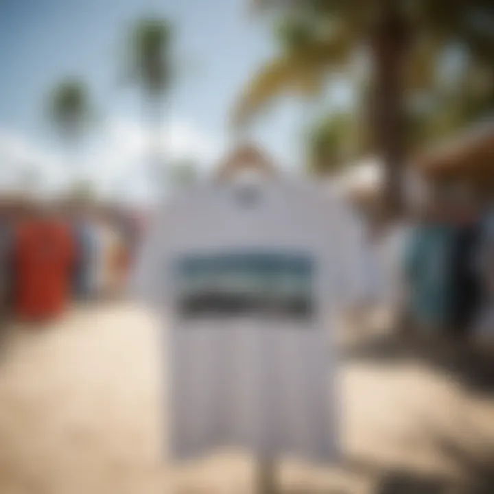 Stylish beach setting featuring Ripcurl surf shirts displayed