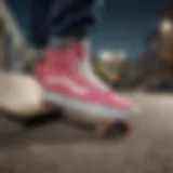 Rose Vans High Tops on Skateboarder Performing a Kickflip