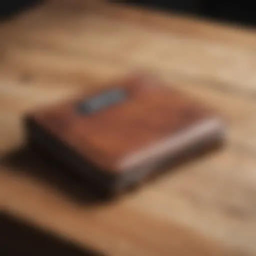 RVCA wallet with minimalist design on wooden surface