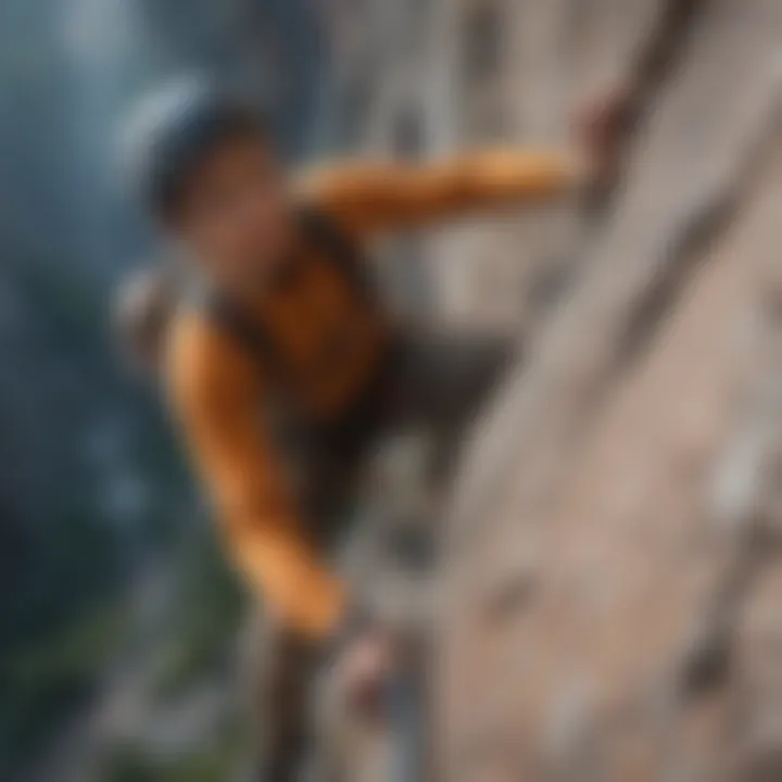 Extreme sports enthusiast navigating a challenging rock climbing route