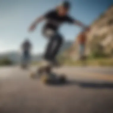 A group of friends enjoying a ride on self-powered skateboards in a scenic location