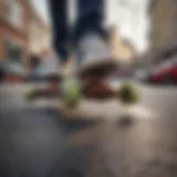 A close-up of a self-powered skateboard showcasing its electric motor and battery system