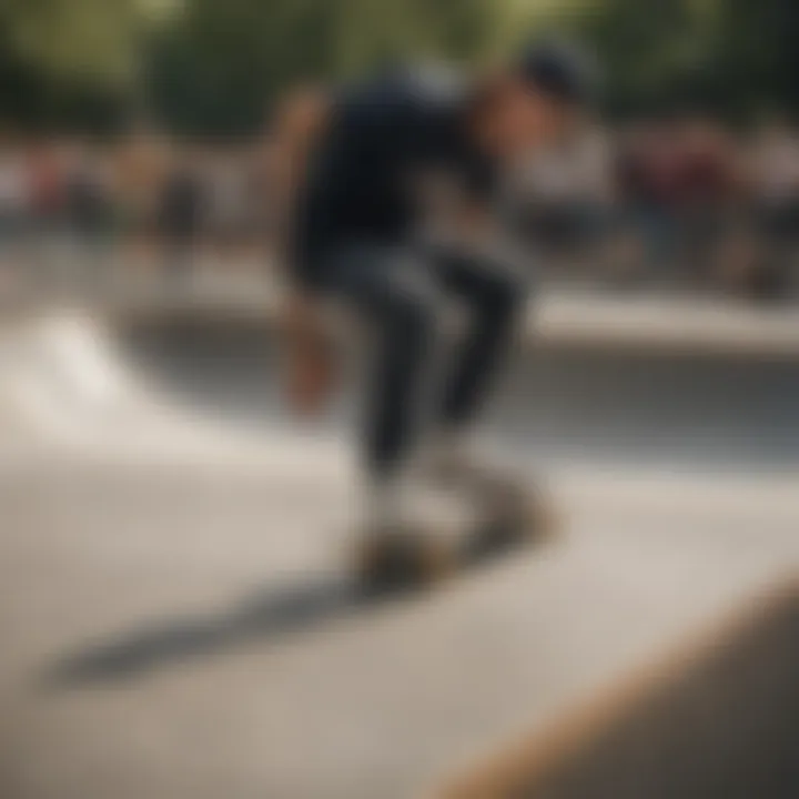 A vibrant skate park filled with skaters demonstrating various styles and techniques.