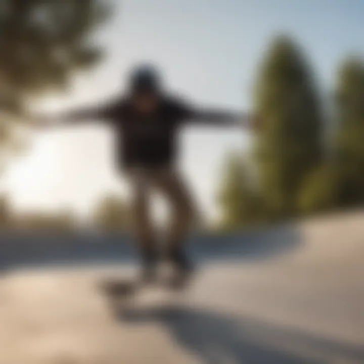 An athlete performing tricks on a self-powered skateboard at a skate park