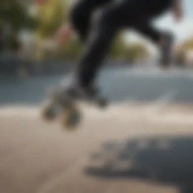 Skateboard wheels in mid-air