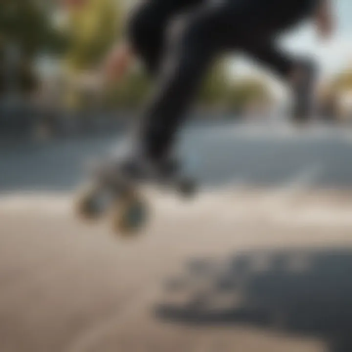 Skateboard wheels in mid-air