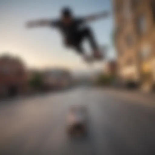 Skateboarder capturing aerial tricks