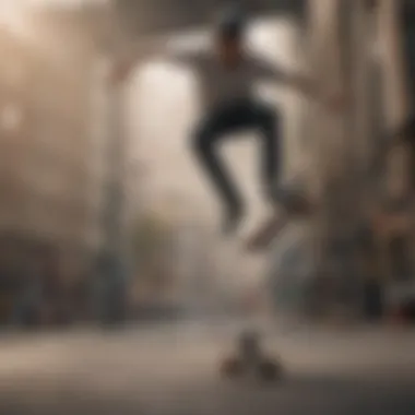 Skateboarder performing ollie trick