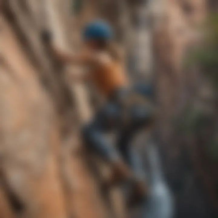 Durable Skinny Straight Dickies in Action on a Rock Climbing Route