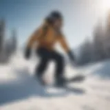 Snowboarder carving through fresh powder on a sunny day