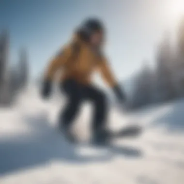 Dynamic Snowboarding Motion Snowboarder carving through fresh powder on a sunny day